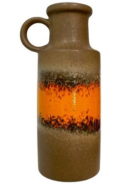 Vintage 1970s Scheurich Keramik West Germany Fat Lava Vase Brown & Orange Glaze